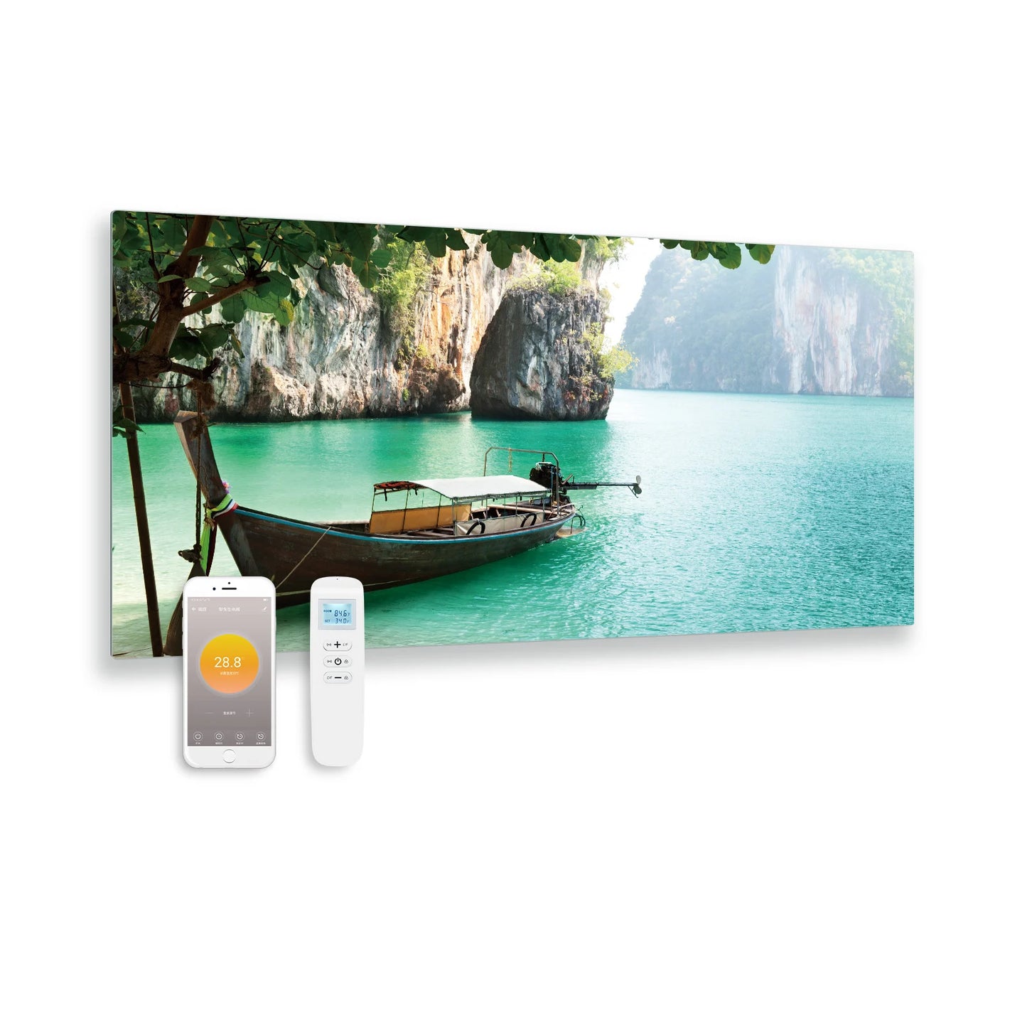 Pannello infrarosso in vetro stampato con Wi-Fi e telecomando, Boot 119x59 700Watt