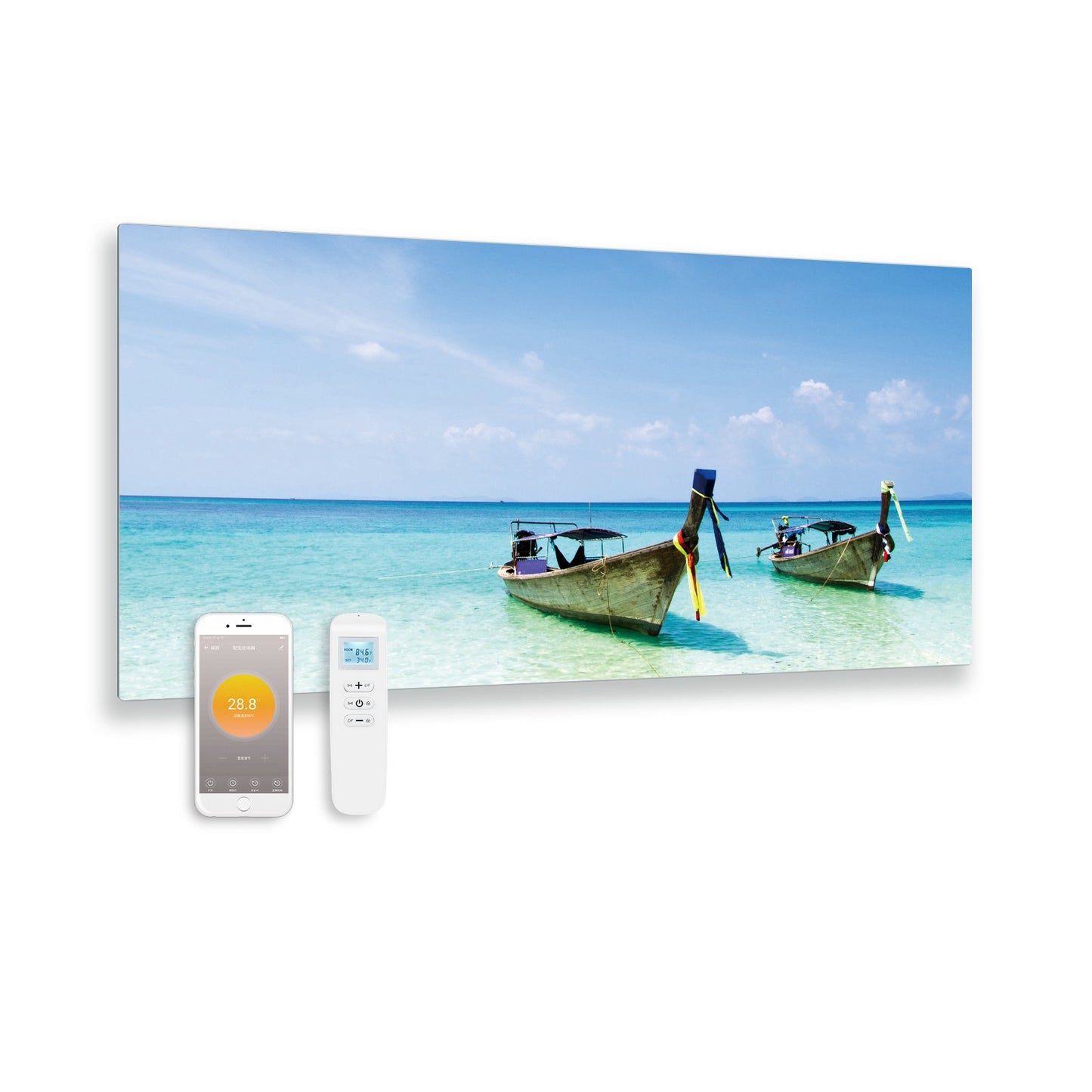 Printed glass infrared panel with Wi-Fi and remote control, 119x59 cm, 700 Watts