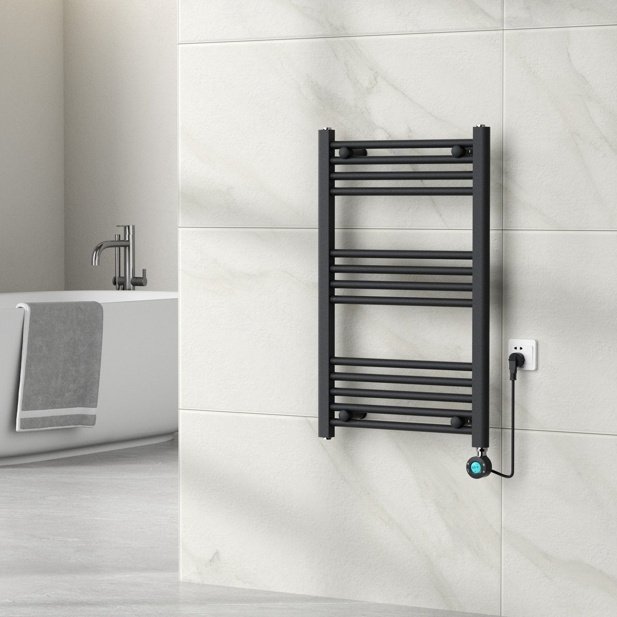 Handdoekradiator Elektrisch met Digitale Thermostaat - Radiator Badkamer - 800 √ó 500 mm - Mat zwart - 300 Watt
