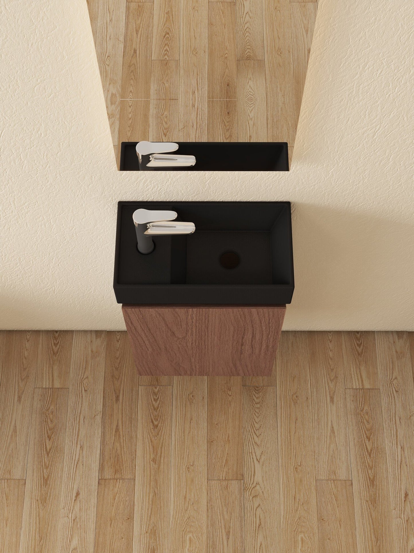 Nurion Meuble de toilette Jule - lavabo noir mat et armoire en bois de chêne - 41 x 22,5 x 65 cm