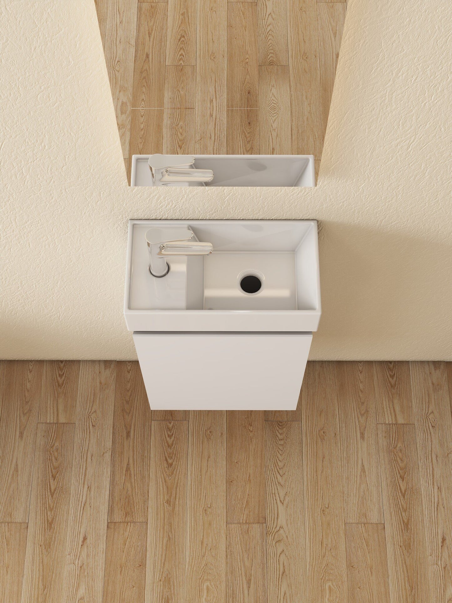 Nurion Meuble de toilette Lotte - lavabo blanc brillant et armoire en bois blanc - 41 x 22,5 x 65 cm