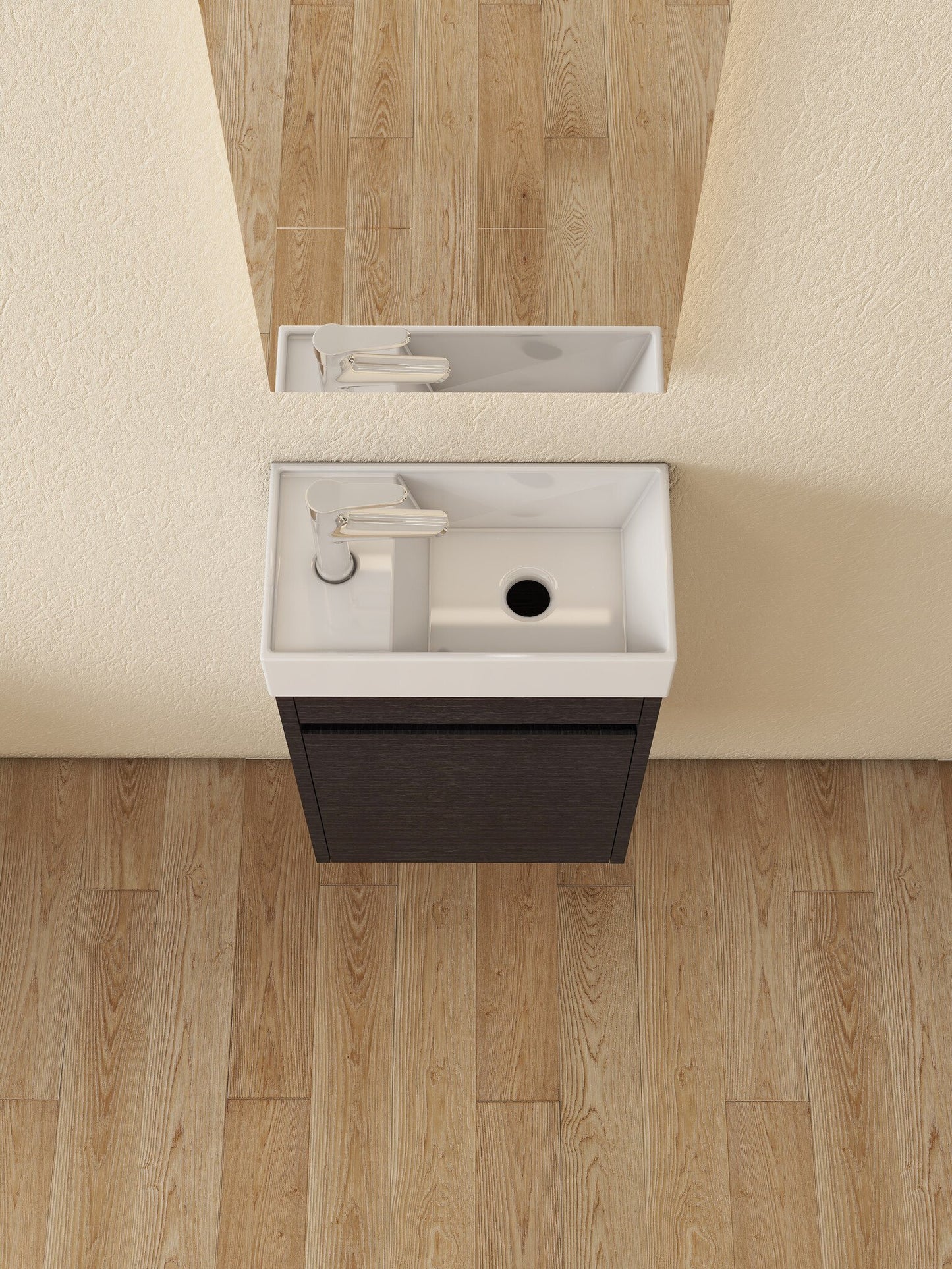 Nurion Meuble de salle de bains Luca - lavabo blanc brillant et armoire en bois noir - 41 x 22,5 x 65 cm
