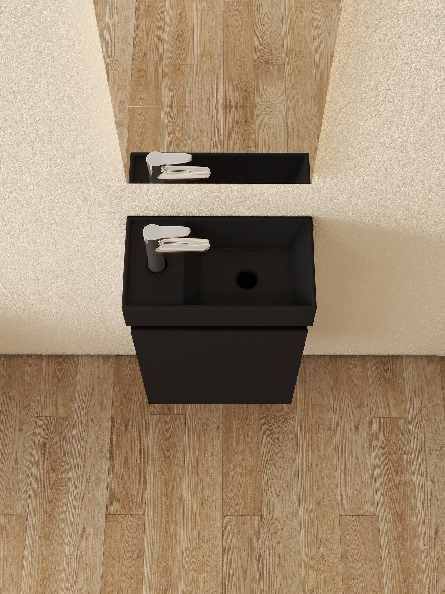 Nurion Meuble de toilette Milan - lavabo noir mat et armoire noire - 45 x 22,5 x 65 cm
