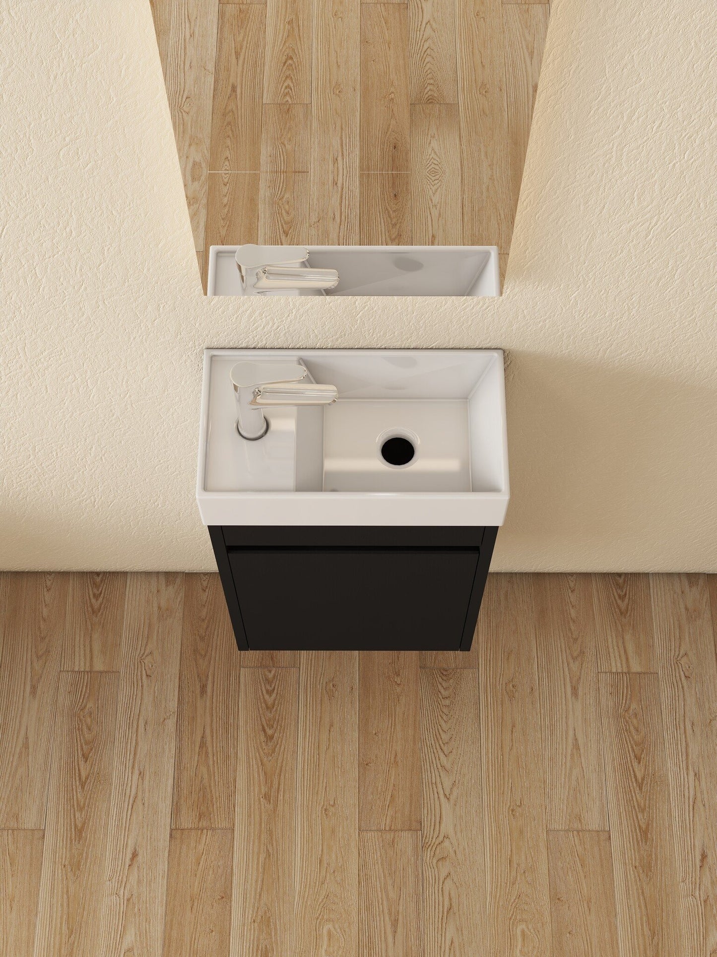 Meuble de toilette Nurion Tess - lavabo blanc brillant et armoire en bois noir - 41 x 22,5 x 65 cm