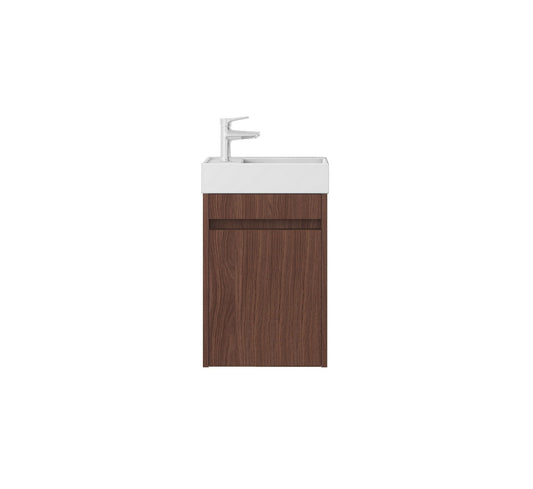 Nurion Meuble de toilette Vince - lavabo blanc brillant et armoire en bois foncé - 41 x 22,5 x 65 cm