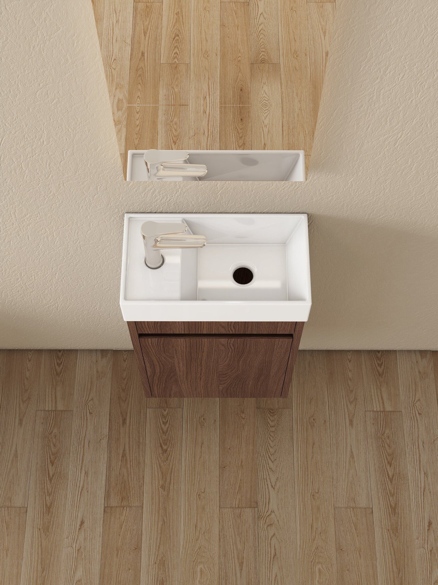 Nurion Meuble de toilette Vince - lavabo blanc brillant et armoire en bois foncé - 41 x 22,5 x 65 cm