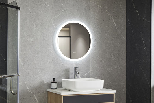 Miroir rond 60 cm sans cadre, éclairage LED encastré et anti-condensation