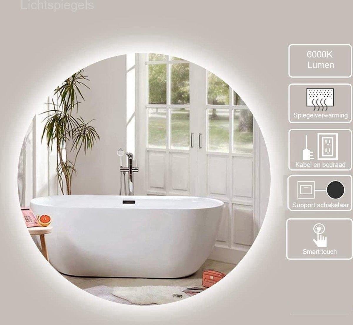 Miroir rond 80 cm sans cadre, éclairage LED périphérique et anti-condensation