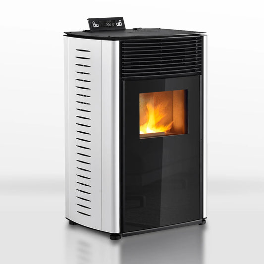 Poêle à pellets - 13.1kW - pour 80-100 m2 - 5 niveaux - minuterie - CR04 Blanc