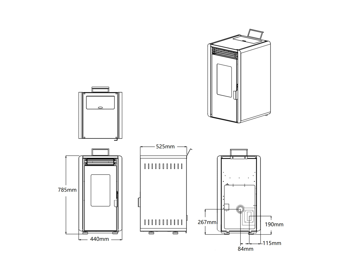 Poêle à granulés - 6kW - pour 40-60 m¬≤ - 5 niveaux - minuterie - CR10-2