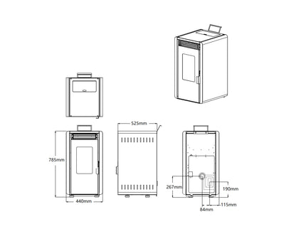 Poêle à granulés - 6kW - pour 40-60 m¬≤ - 5 niveaux - minuterie - CR10-2