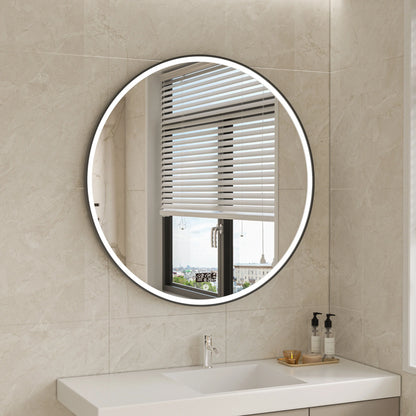 Miroir rond 100cm cadre noir avec éclairage LED, anti-buée et wifi
