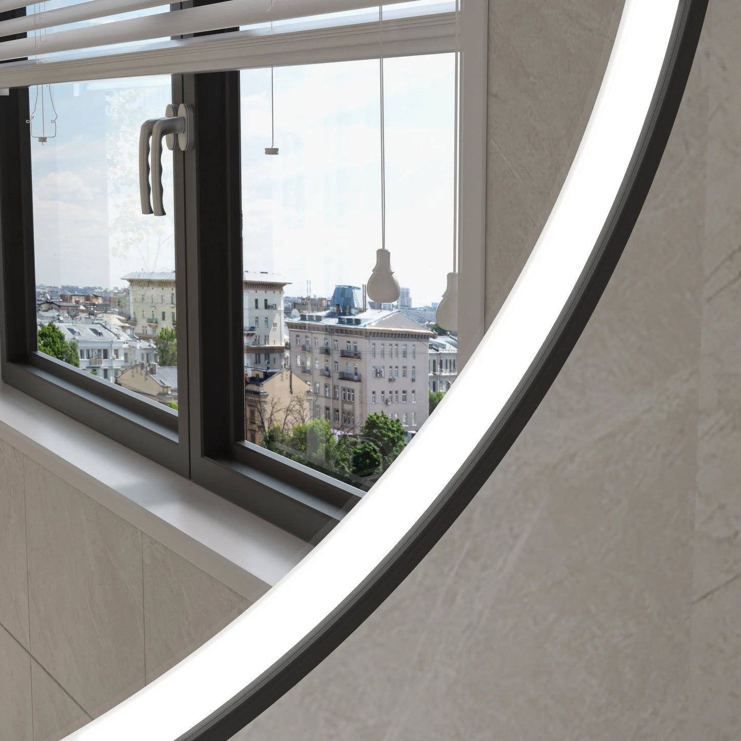 Miroir rond 100cm cadre noir avec éclairage LED, anti-buée et wifi