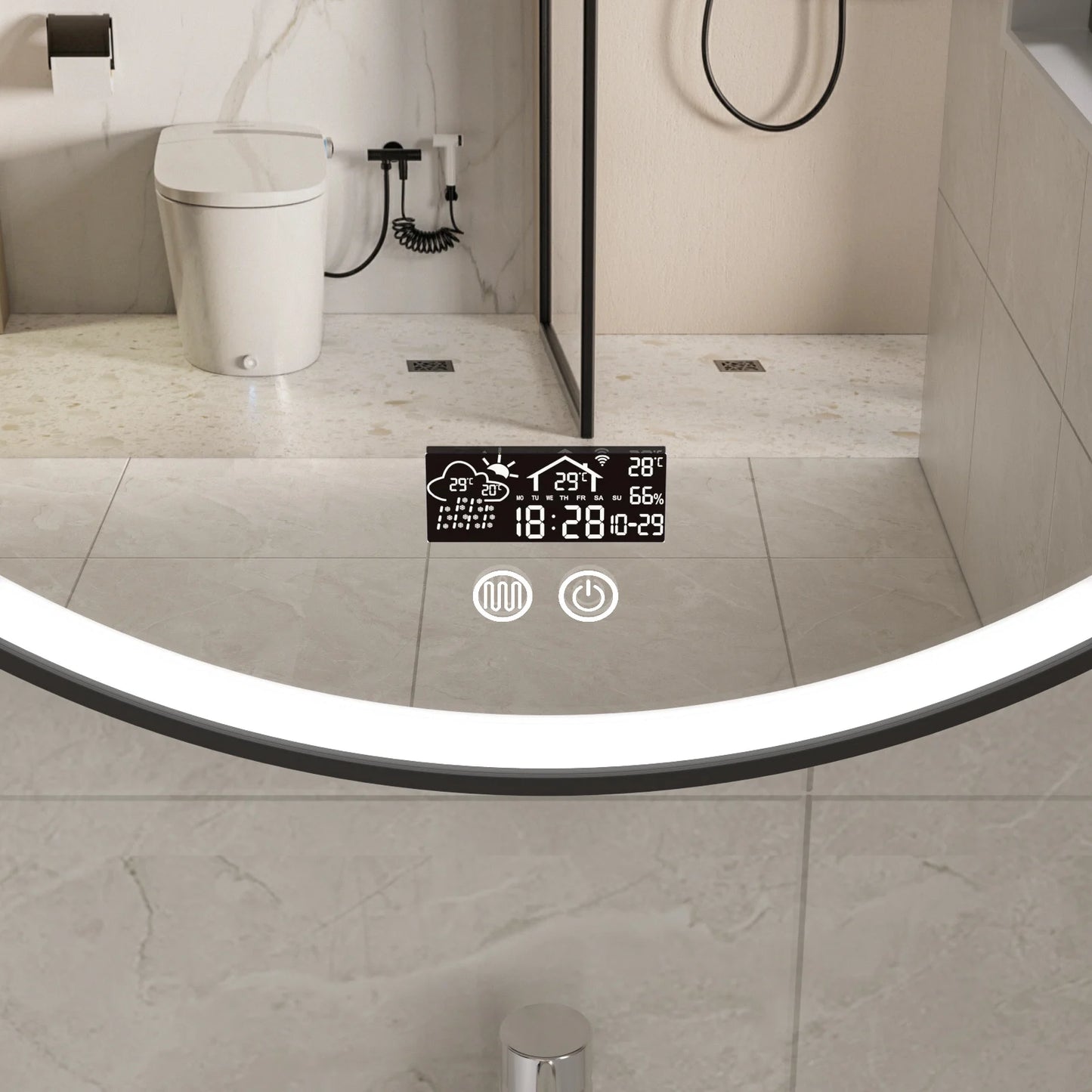 Miroir rond 100cm cadre noir avec éclairage LED, anti-buée et wifi