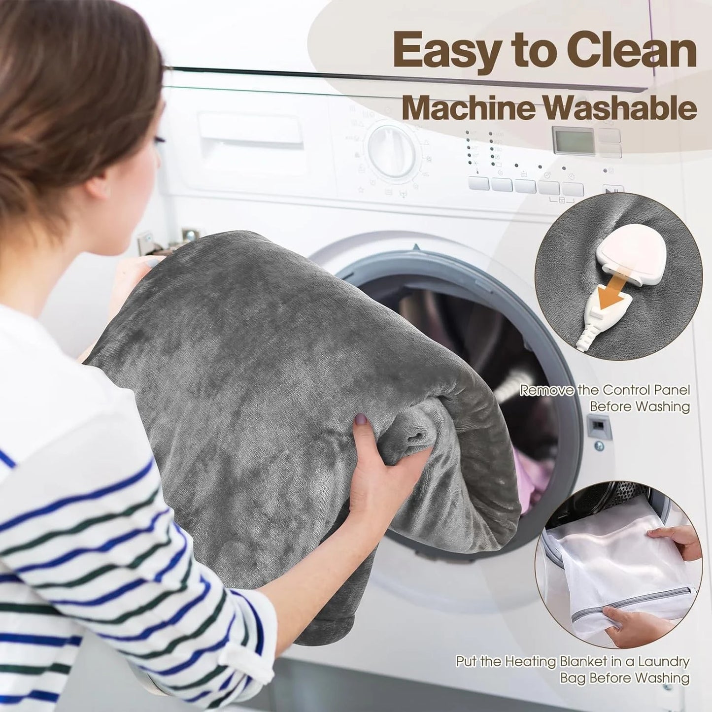 Couverture électrique - Couverture chauffante - 1 personne - 180x150 cm - Polaire - Gris