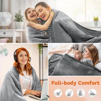 Couverture électrique - Couverture chauffante - 1 personne - 180x150 cm - Polaire - Gris