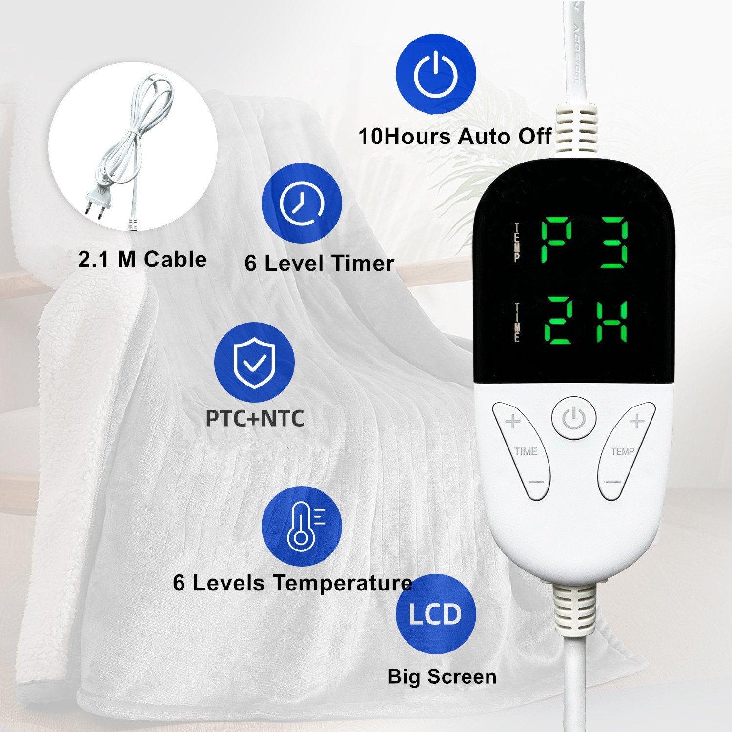 Elektrische omslagdeken - Warmtedeken - 1 persoons - 180x150 cm - Fleece - black -