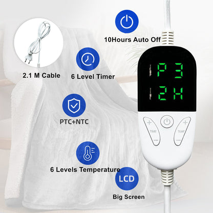 Elektrische omslagdeken - Warmtedeken - 1 persoons - 180x150 cm - Fleece - black -