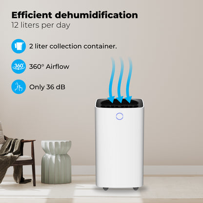 Slimme luchtontvochtiger compact 12 Liter Wifi met carbon filter