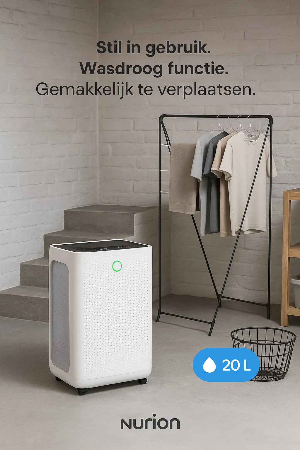 Slimme luchtontvochtiger compact 20 Liter Wifi met carbon filter