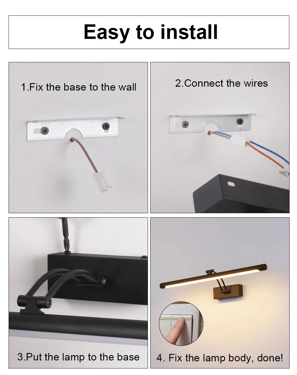 Lampe miroir éclairage LED noir réglable