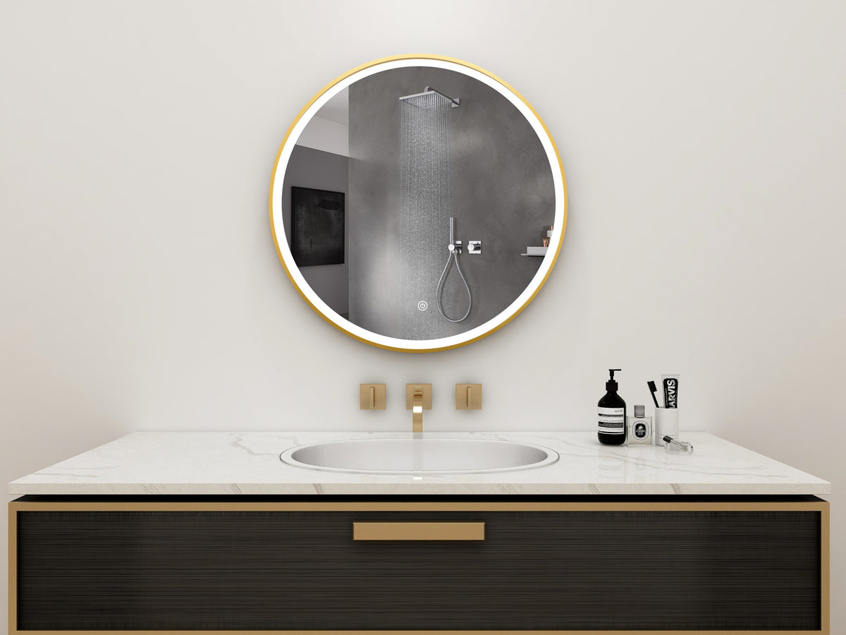 Seconde chance - Miroir rond 80 cm avec cadre doré, éclairage LED et anti-condensation - Par défaut