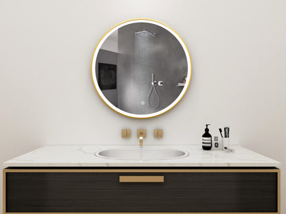Tweedekans - Spiegel rond 80 cm met gouden frame, led verlichting en anti condens - Default