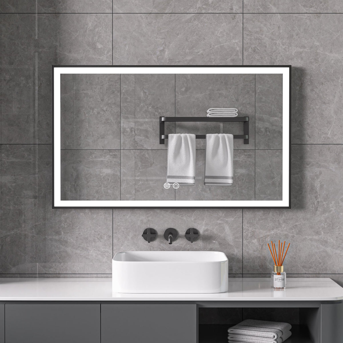 Seconde chance - Miroir avec cadre noir, LED, anti-buée 60 x 100 cm - Par défaut
