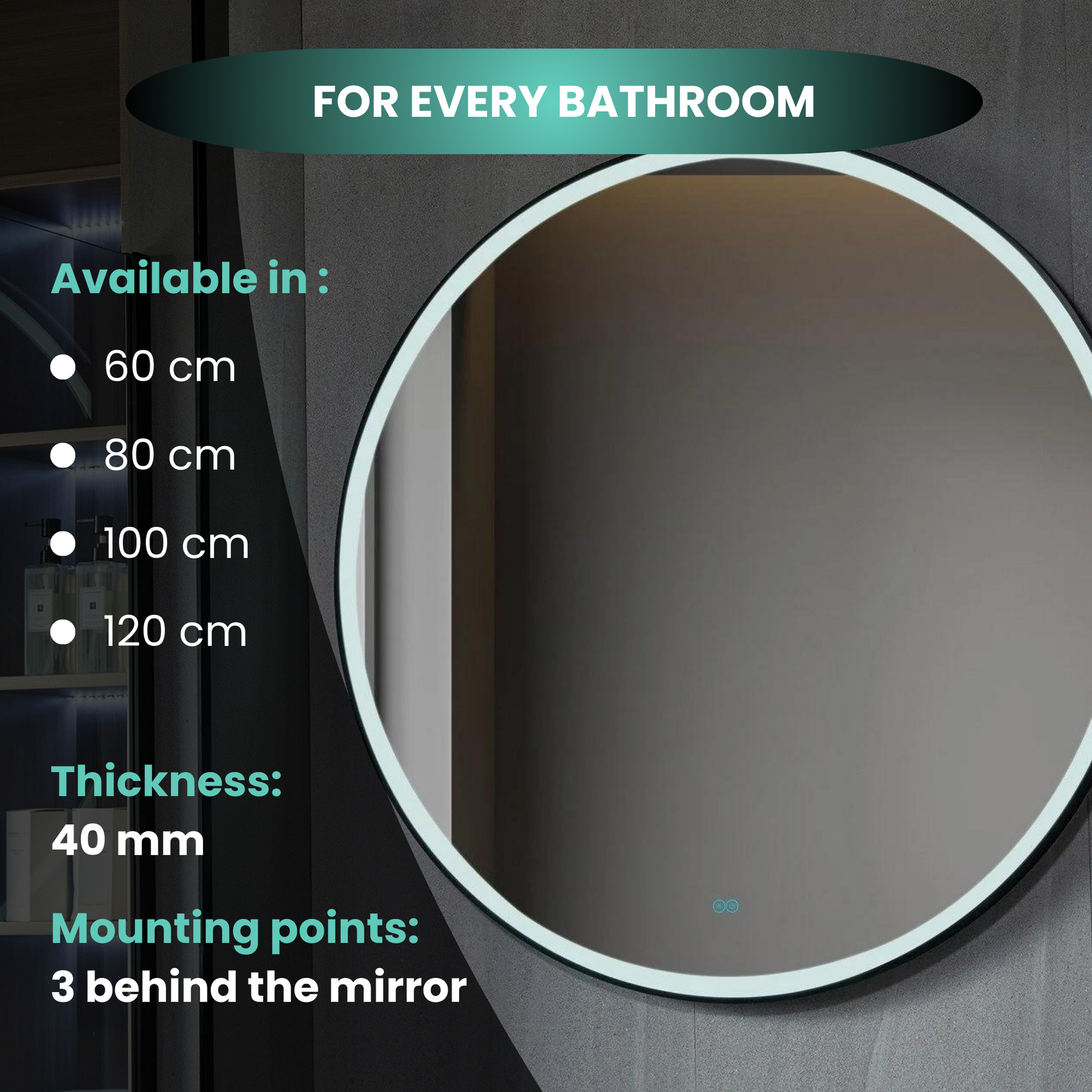 Tweedekans - Spiegel rond 80 cm met zwart frame, led verlichting en anti condens - Default