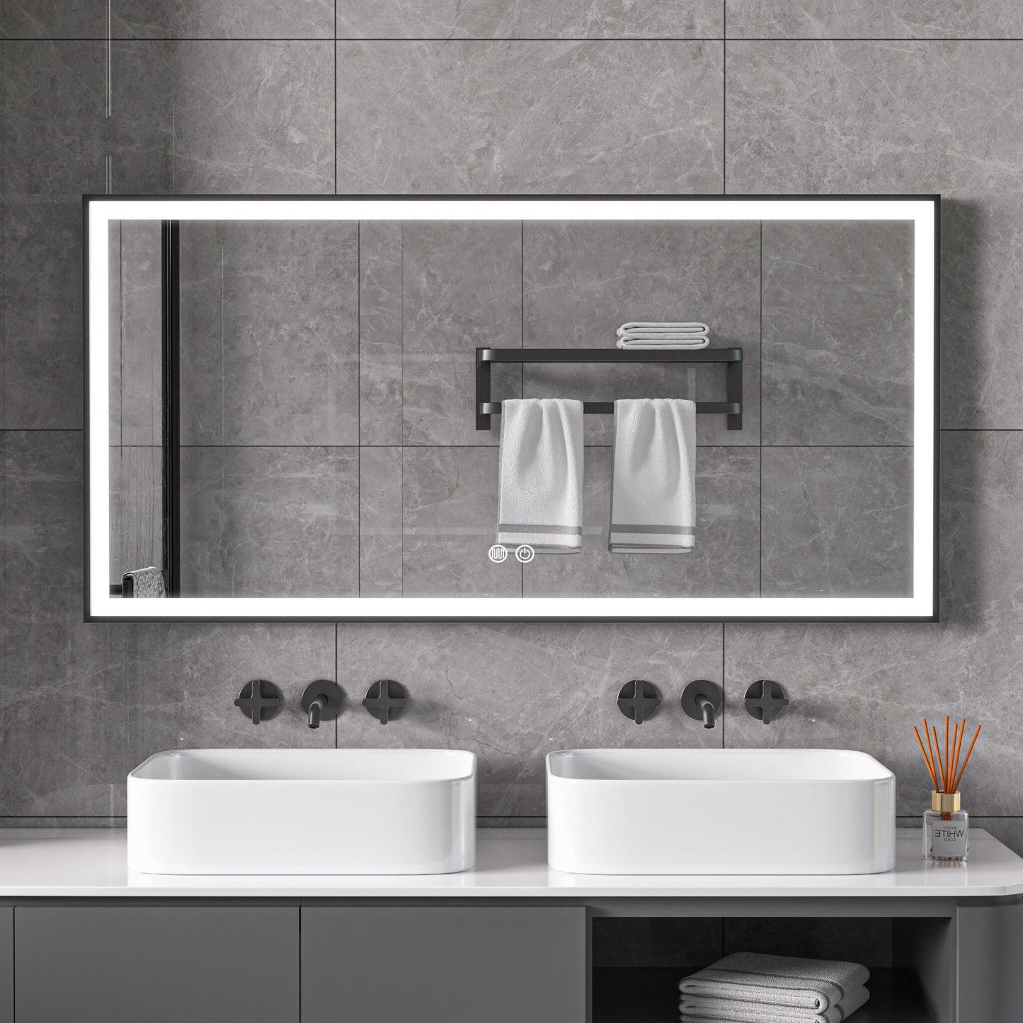 Tweedekans - Spiegel met zwart frame, led, anticondens 75 x 125cm - Default