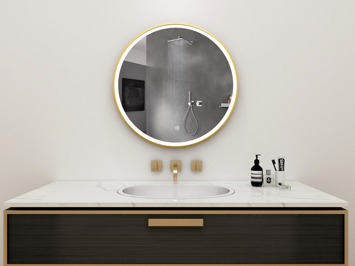 Seconde chance - Miroir rond 60 cm avec cadre doré, éclairage LED et anti-buée - Par défaut