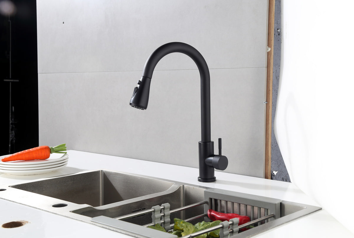Seconde chance - Robinet de cuisine Nurion noir mat avec bec - Par défaut