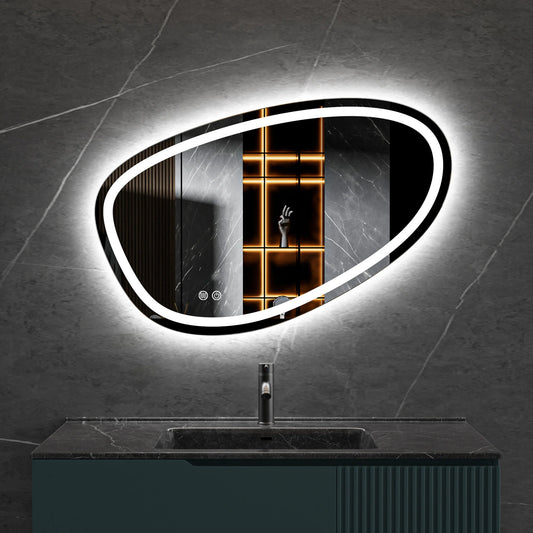 Spiegel asymmetrisch inbouw led verlichting en anti-condens 90cm breed en 60cm hoog