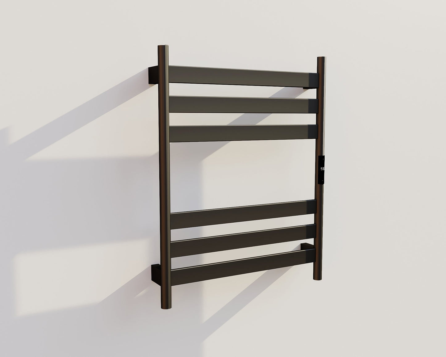Black electric towel rail radiator with thermostat