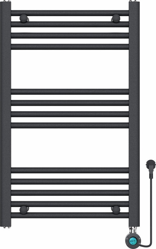 Handdoekradiator Elektrisch met Digitale Thermostaat - Radiator Badkamer - 800 √ó 500 mm - Mat zwart - 300 Watt