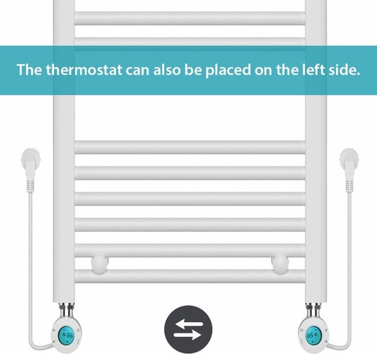 Radiateur √âlectrique pour Serviettes avec Thermostat Numérique - Radiateur Salle de Bain - 1200 √ó 500 mm - Blanc - 500 Watt