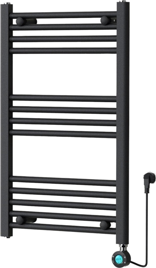Handdoekradiator Elektrisch met Digitale Thermostaat - Radiator Badkamer - 800 √ó 500 mm - Mat zwart - 300 Watt