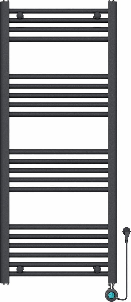 Radiateur √âlectrique pour Serviettes avec Thermostat Numérique - Radiateur de Salle de Bain - 1200 √ó 500 mm - Noir Mat - 500 Watt