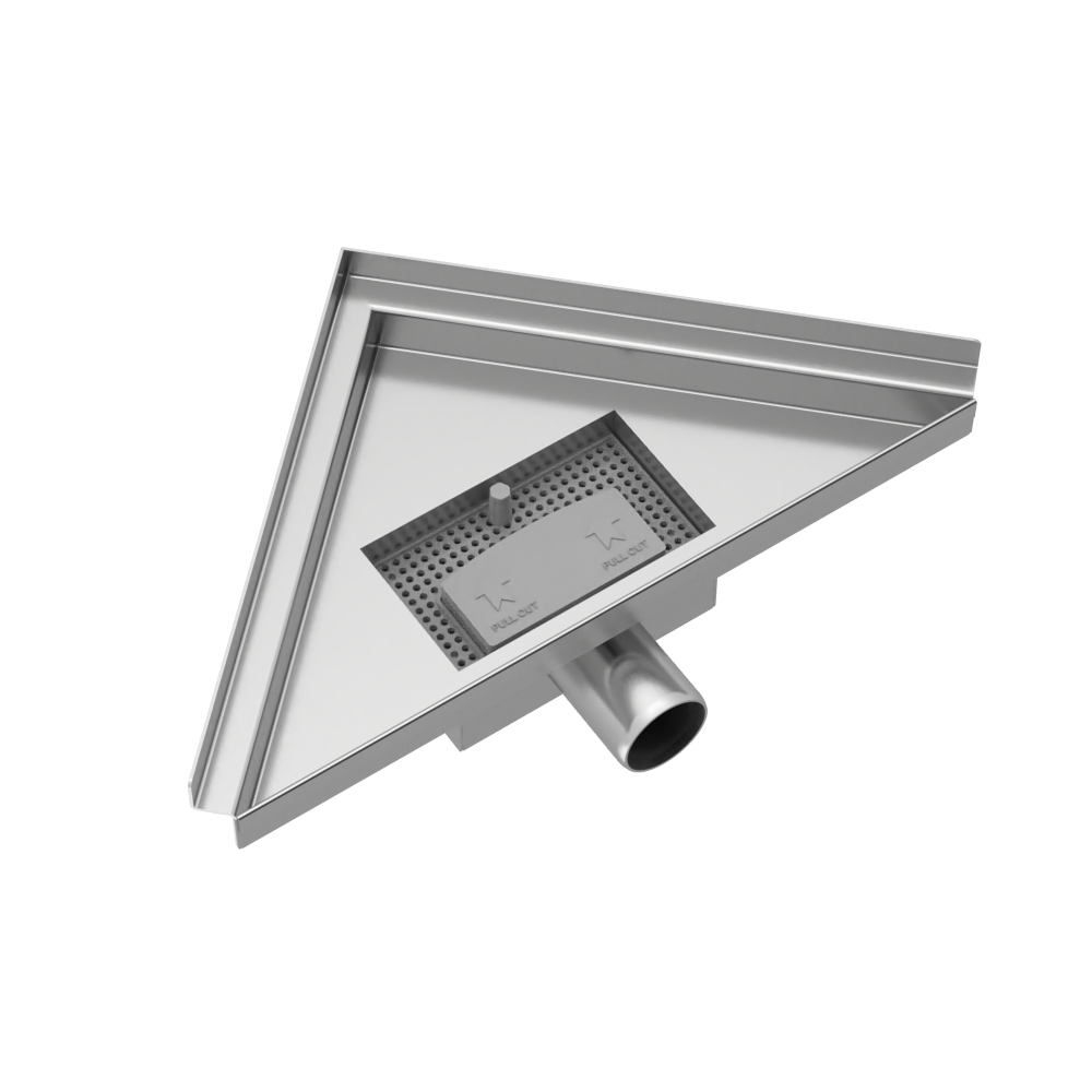 Caniveau de douche d'angle 20 x 28 x 8 cm en acier inoxydable