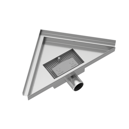 Caniveau de douche d'angle 20 x 28 x 8 cm en acier inoxydable