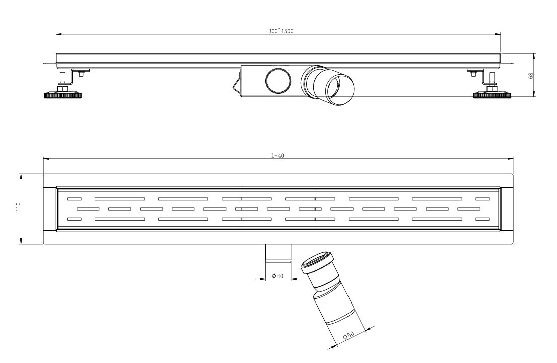Caniveau de douche NovaDrain complet avec bride et grille fermée