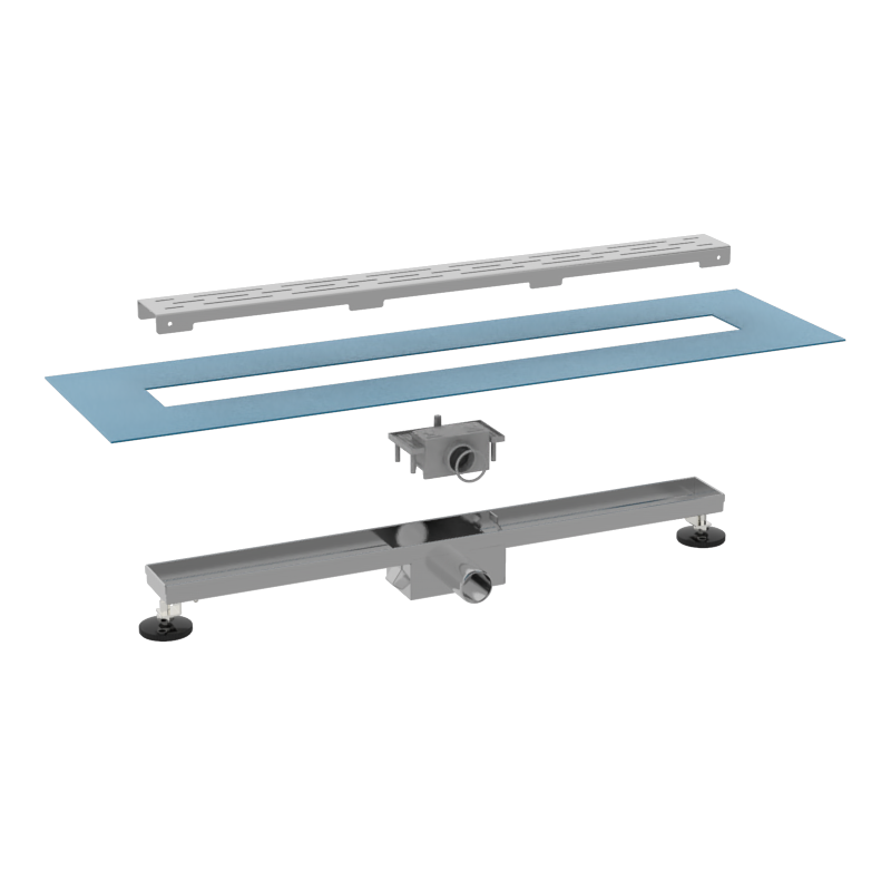 Caniveau de douche NovaDrain complet avec bride et grille fermée