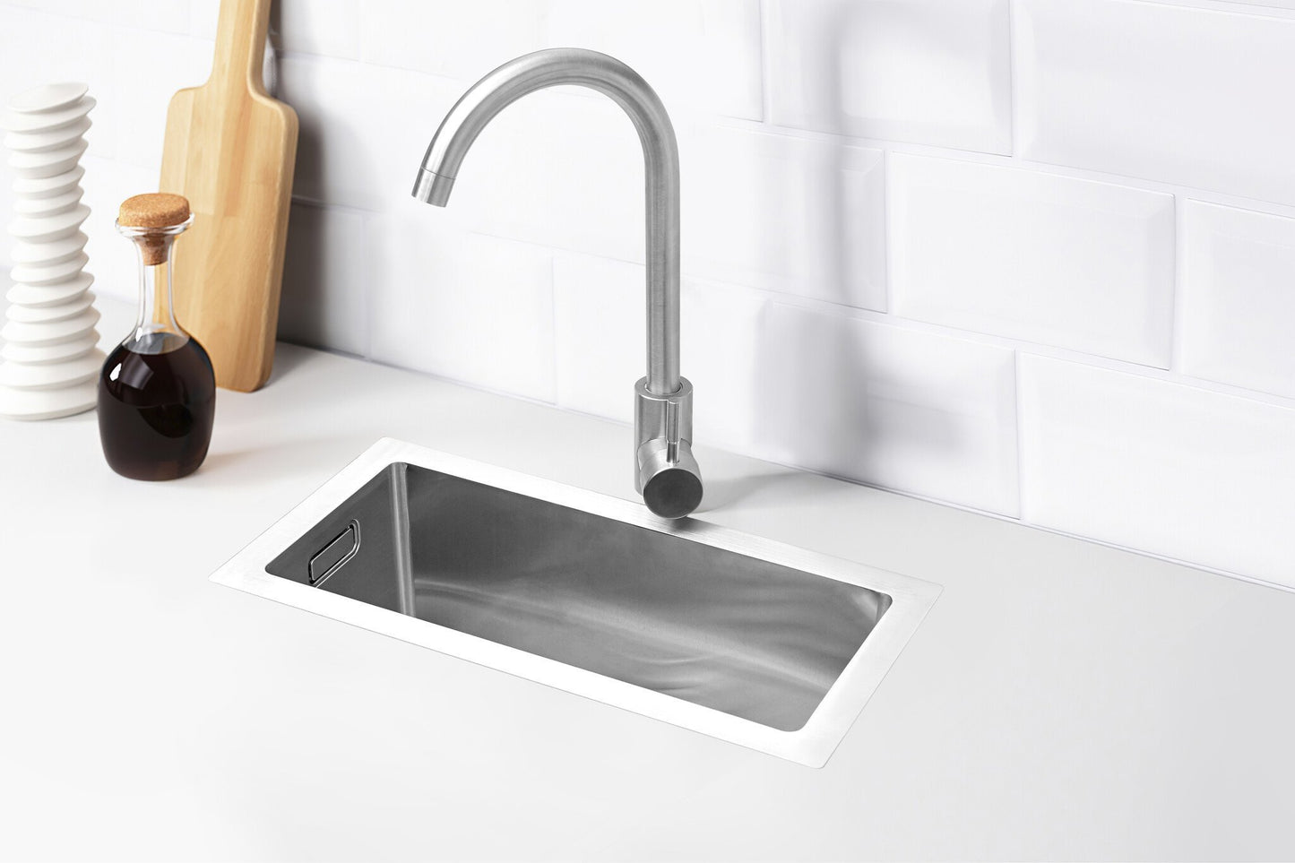 Nurion Évier INOX 16,5 x 38,5 – Évier de cuisine - Éviers de cuisine – Cuvette de cuisine - sans perçage pour robinet INOX