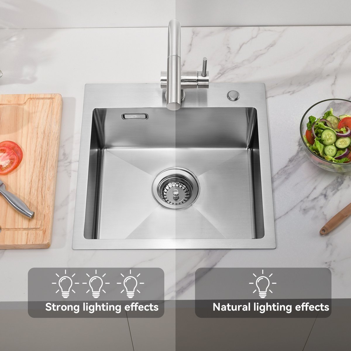 Évier Nurion inox 39,5 x 34,5 – Évier de cuisine - Éviers de cuisine – Cuve de cuisine - sans perçage pour robinet
