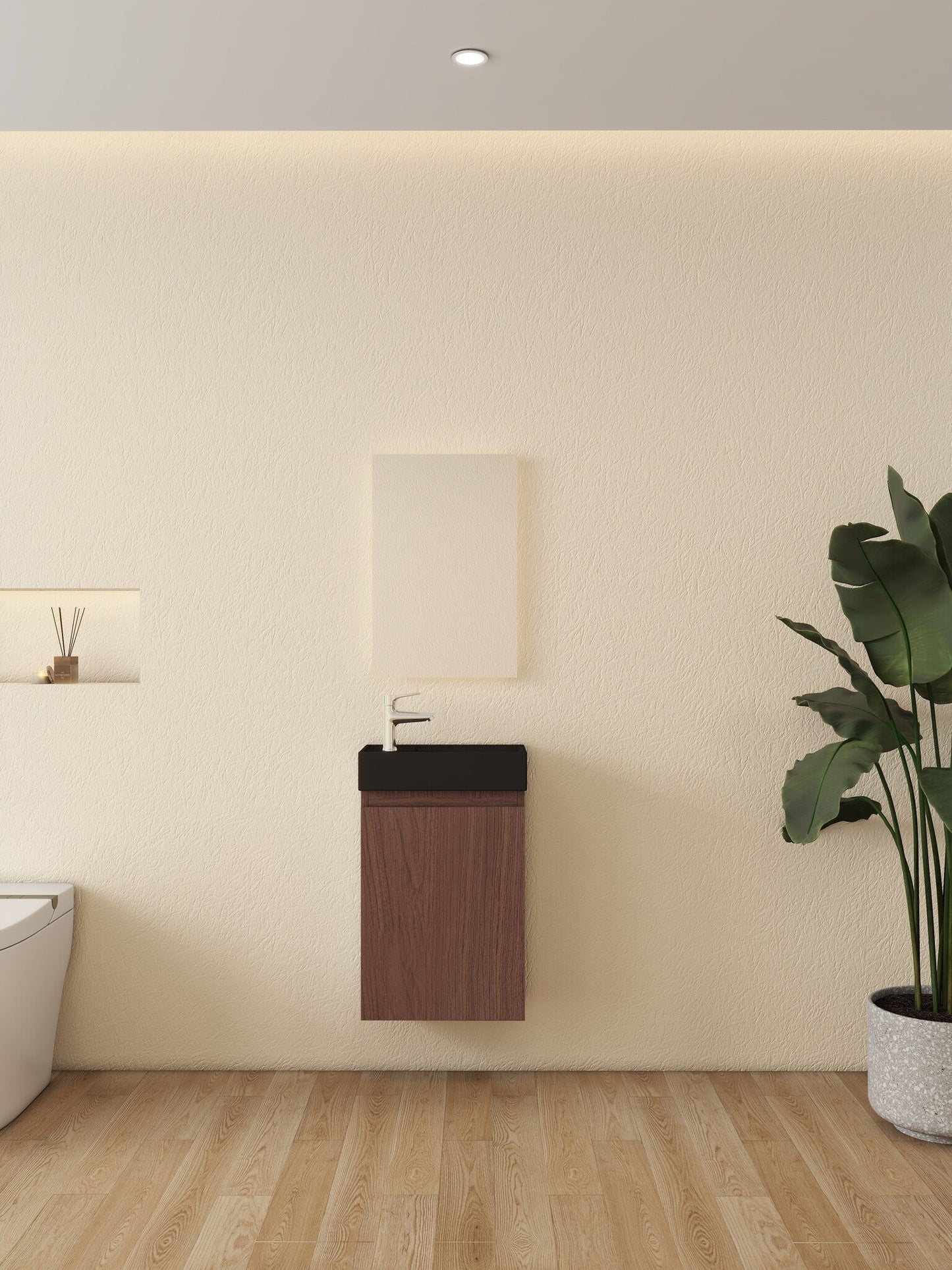 Nurion Meuble de toilette Jule - lavabo noir mat et armoire en bois de chêne - 41 x 22,5 x 65 cm