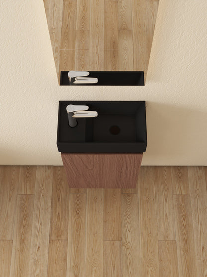 Nurion Meuble de toilette Jule - lavabo noir mat et armoire en bois de chêne - 41 x 22,5 x 65 cm