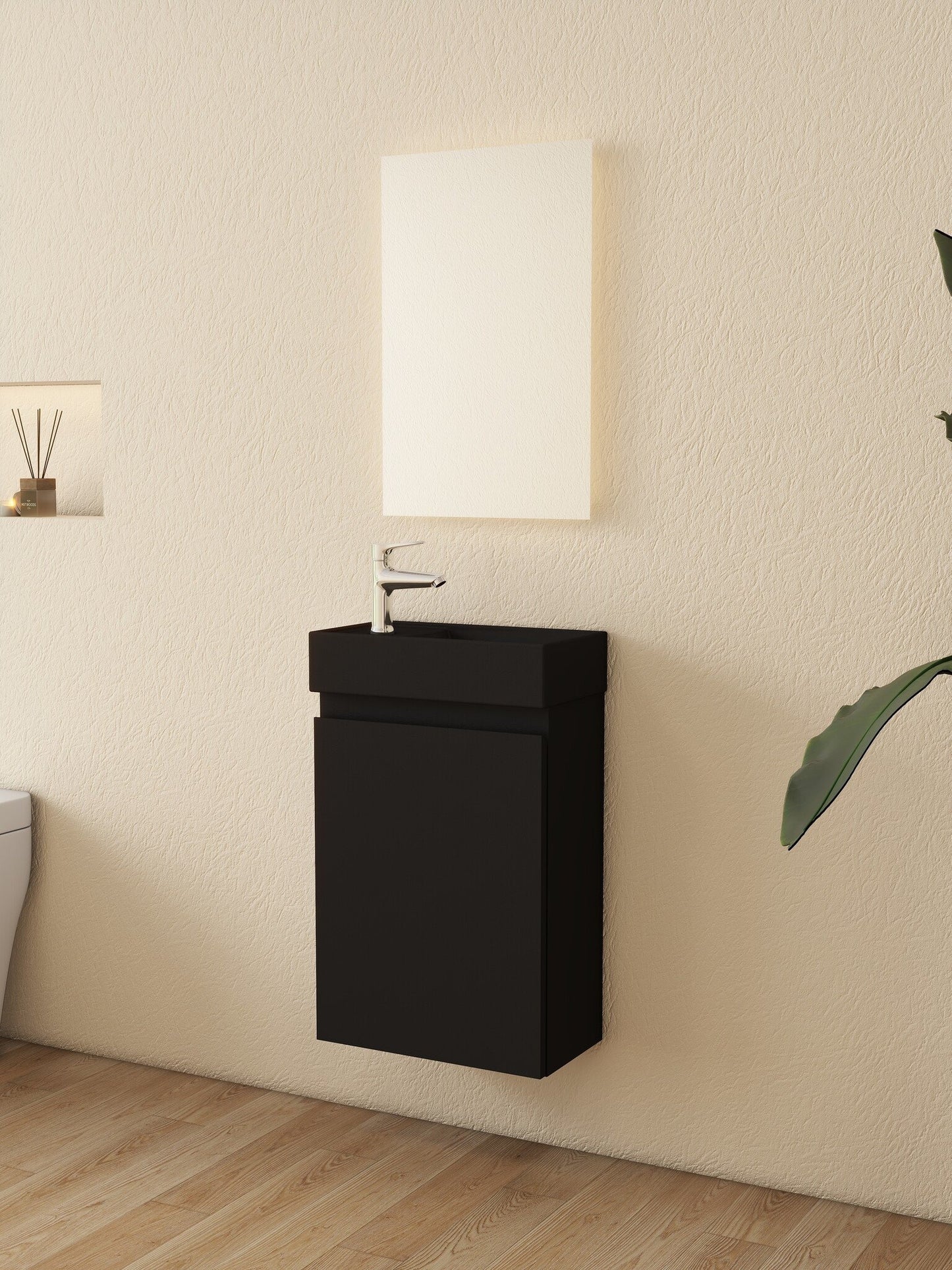 Nurion Meuble de toilette Milan - lavabo noir mat et armoire noire - 45 x 22,5 x 65 cm