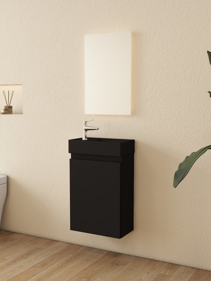 Nurion Meuble de toilette Milan - lavabo noir mat et armoire noire - 45 x 22,5 x 65 cm