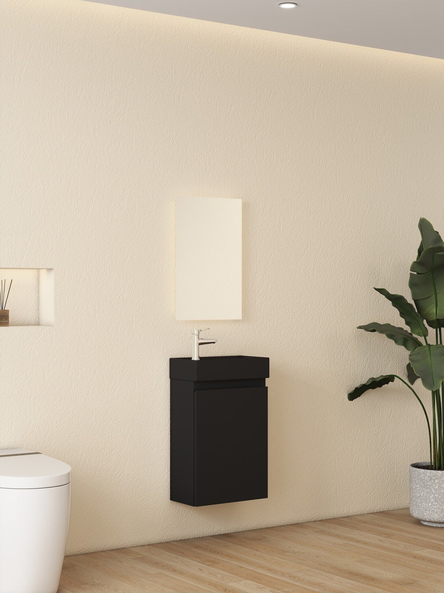 Nurion Meuble de toilette Milan - lavabo noir mat et armoire noire - 45 x 22,5 x 65 cm