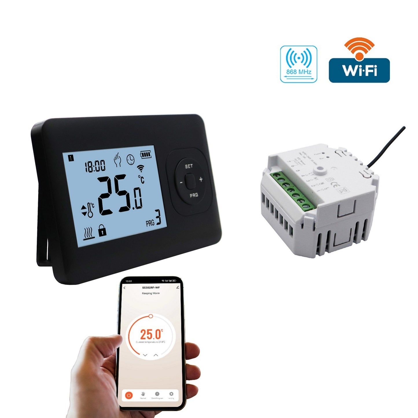 Thermostat QH-Basic WiFi noir, récepteur encastré inclus